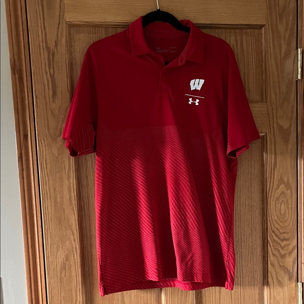 NWOT Under Armour Men's Red Wisconsin Badger Polo